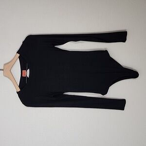 ALIX NYC Black Ribbed Open Back Longsleeve Bodysuit